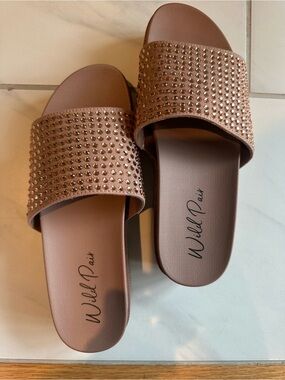 Wild Pair Rose Gold Studded Slide Sandals